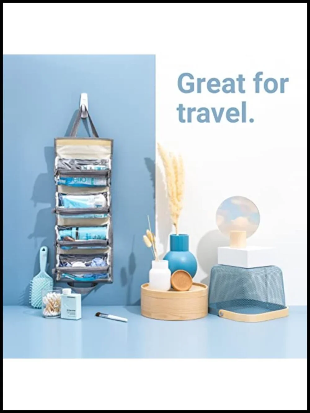 Roll-Up Travel Makeup Organizer with 4 Removable Compartments